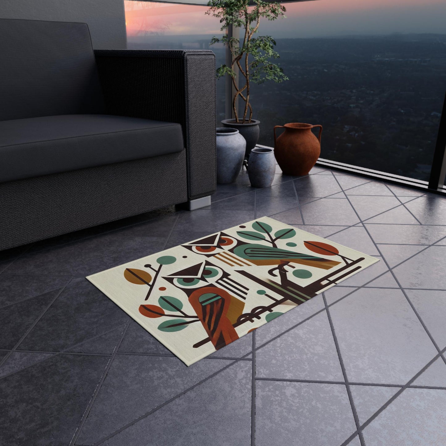 Owl Door Mat Mid-Century Modern, Outdoor Rug, Welcome, Patio Rug, Bauhaus, Retro Charm, Home Decor, Housewarming Gift, Porch, Indoor/Outdoor