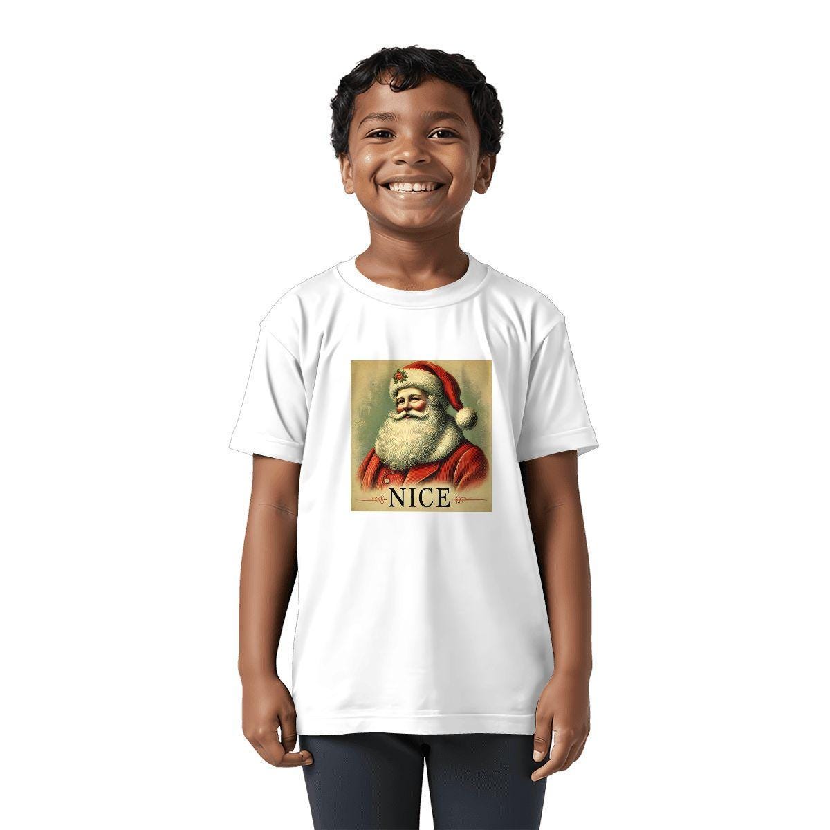 Kids Tee, Fun 'NICE' Youth T-Shirt, Unique Christmas Gift, Casual Vacation Wear, Original Tee, Kid's Fashion, Santa Claus Stocking Stuffer