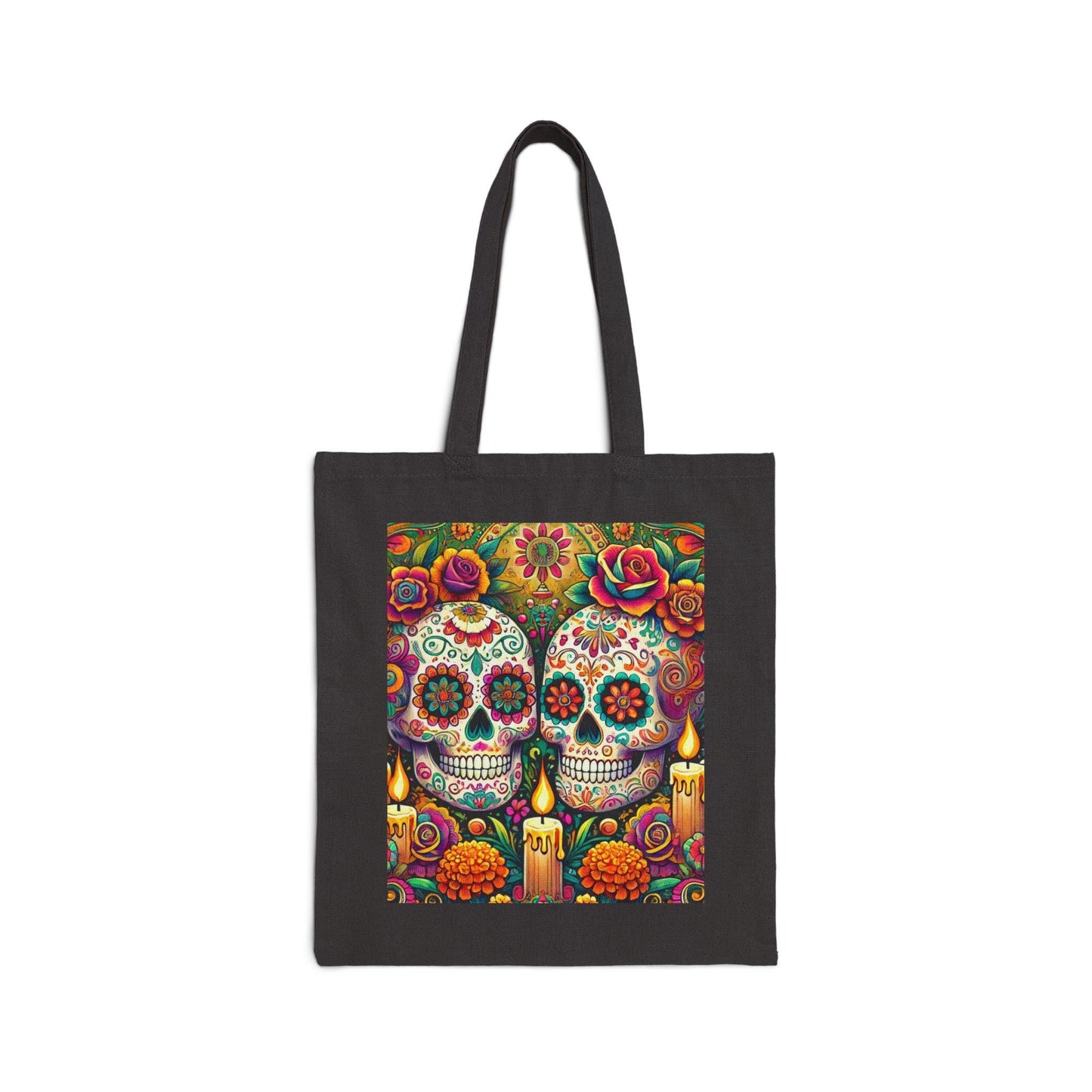 Sugar Skulls Cotton Canvas Tote Bag, Day of the Dead, Durable Market Bag, Boho Shopping Tote, Reusable Grocery Bag, Eco-Friendly Bag
