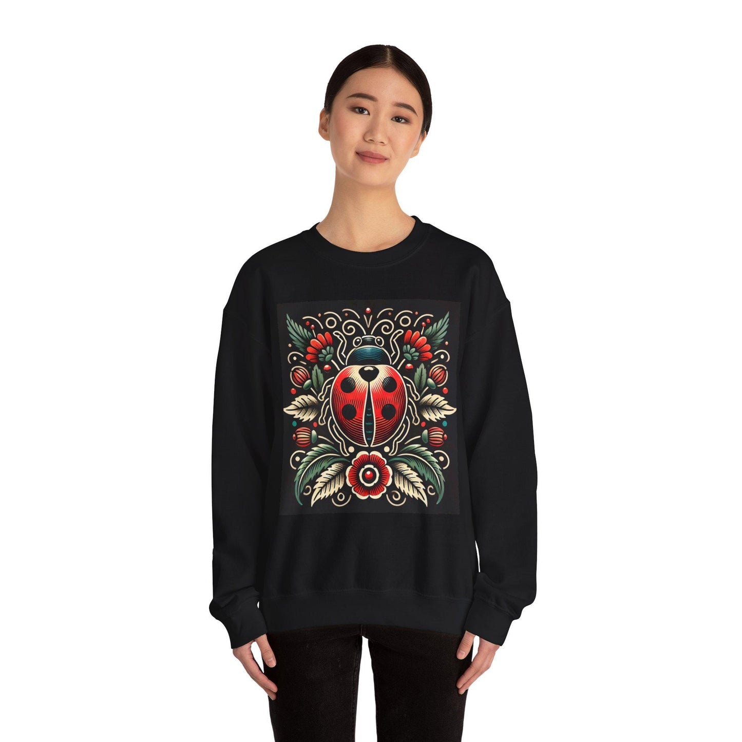 Lady Bug Sweatshirt, Vintage Tattoo Design, Unisex Crewneck Jumper, Bee Pullover, Gift for Nature Lover, Retro Style, Gardening