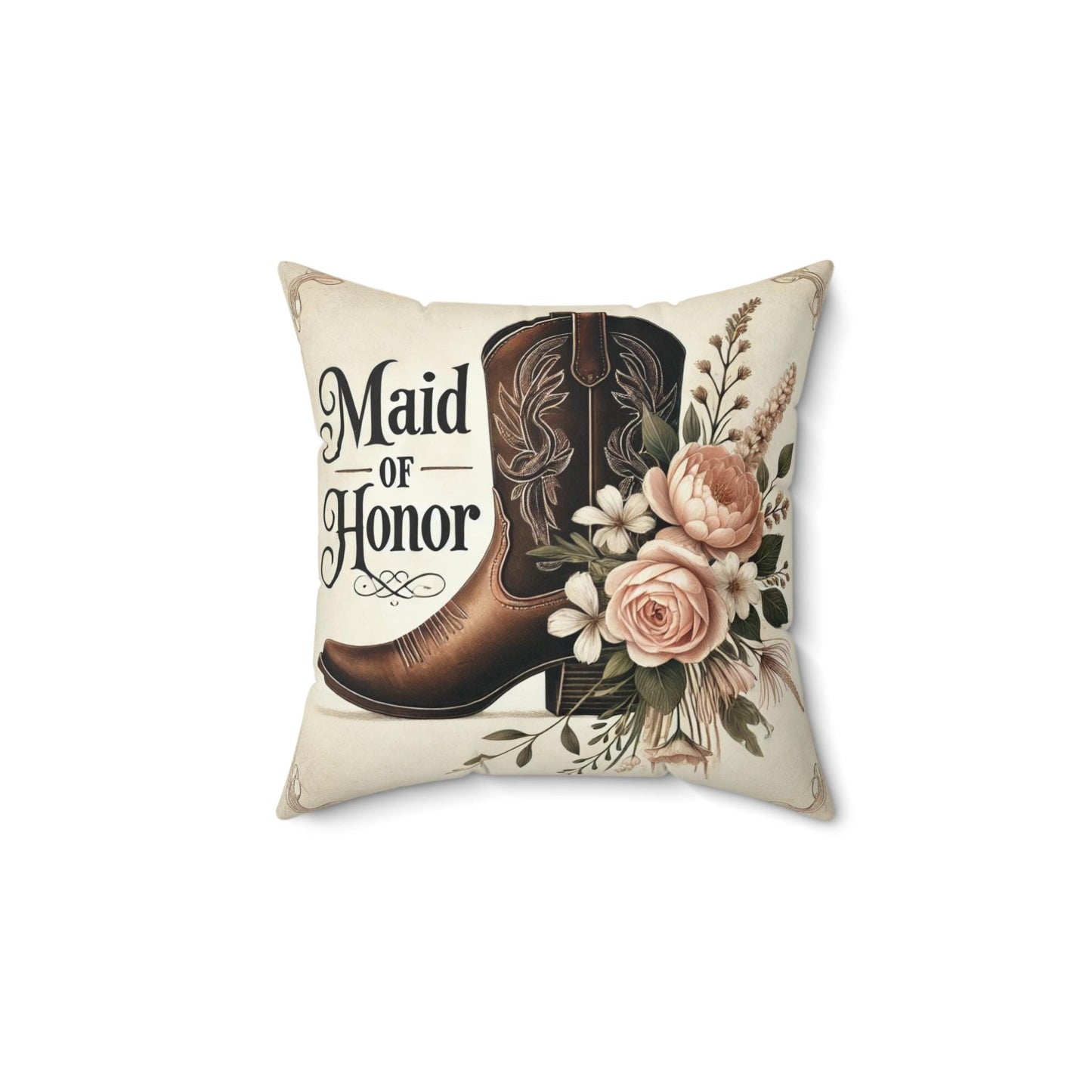 Maid of Honor Pillow Gift (14"x14" Square), Cowgirl Bridesmaid, Best Gifts for Bachelorette Party, Wedding Party Gifts