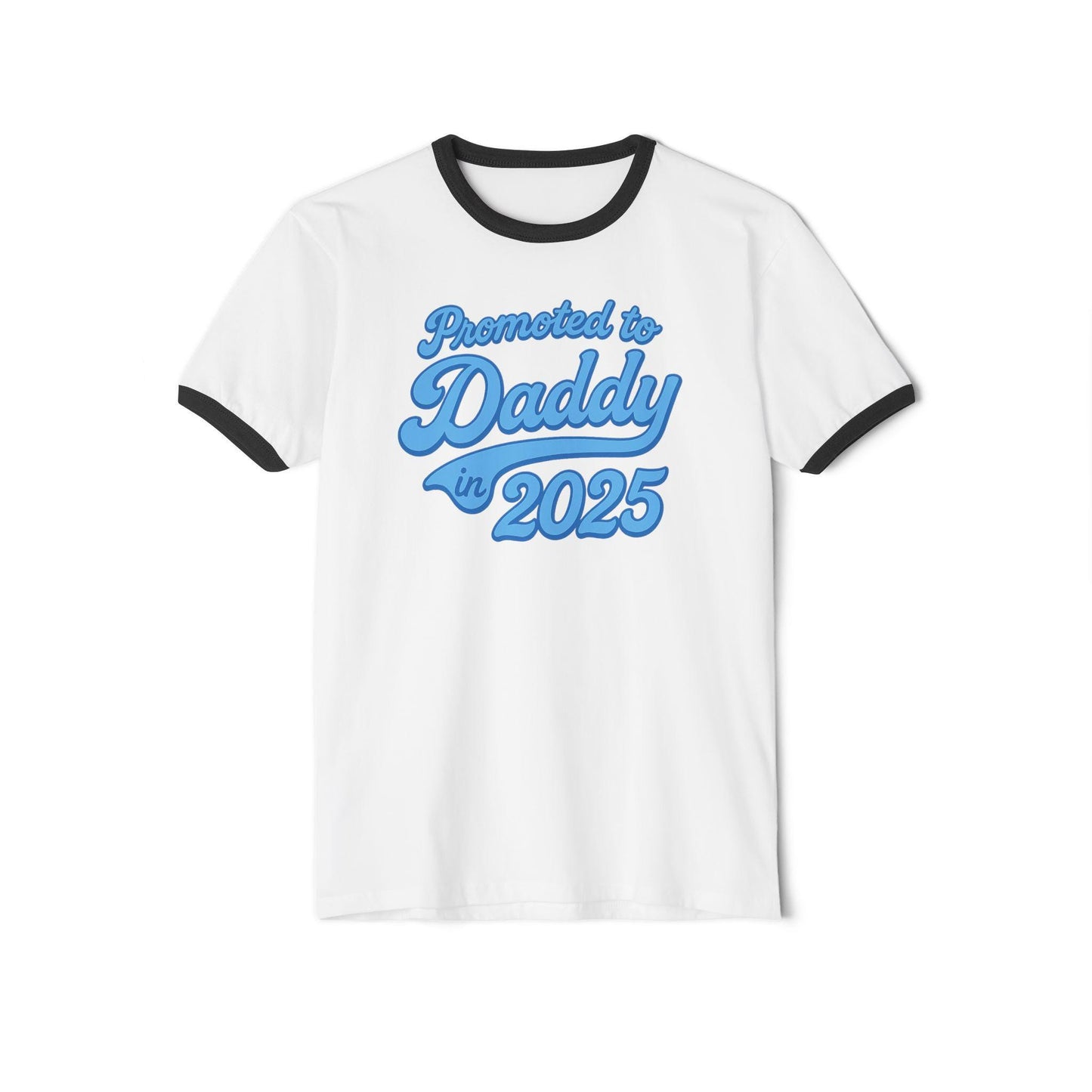 Customizable 'Promoted to Daddy 2025' Ringer T-Shirt, Father's Day Gift, New Dad Announcement Tee, Gender Reveal Shirt, Unisex Cotton Top
