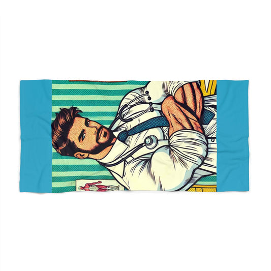 Beach Towel, Doctor Daddy Vintage Pop Art Design, LGBT Housewarming Gift, Gay Daddy Lover, Retro Charm, Soft Pool Towel, Lumbersexual