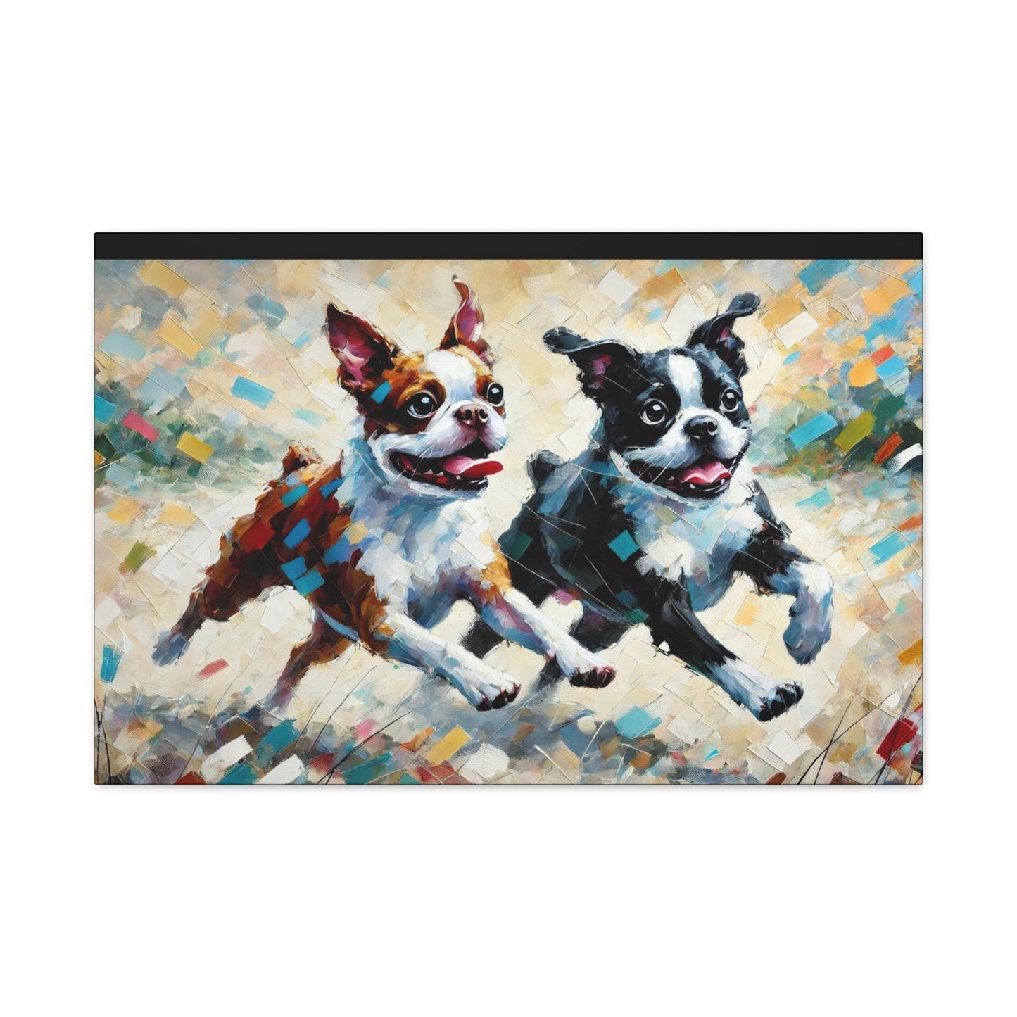 Canvas Print Boston Terrier Modern Impressionist Portrait, LGBT Housewarming Gift, Gay Boston Lover, Matte Stretched Wall Art, 7 Sizes