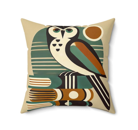 Pillow Dillon Owl, Mid-Century Modern Vibe, Housewarming & Birthday Gift, Vintage Charm, Chic Decor, Square Pillow