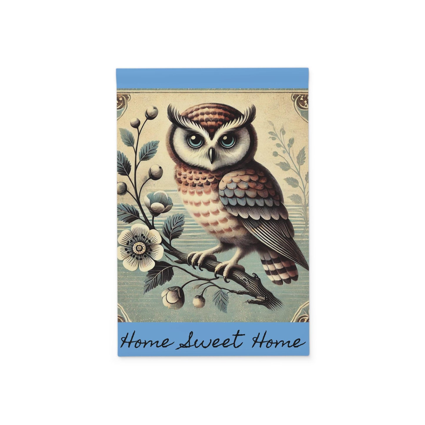 Garden Banner, Blues Owl - Mid-Century Modern Autumn Theme, Nature Lovers Outdoor Flag Decor, Fall Yard Decoration, Garden Wall Art, Owl