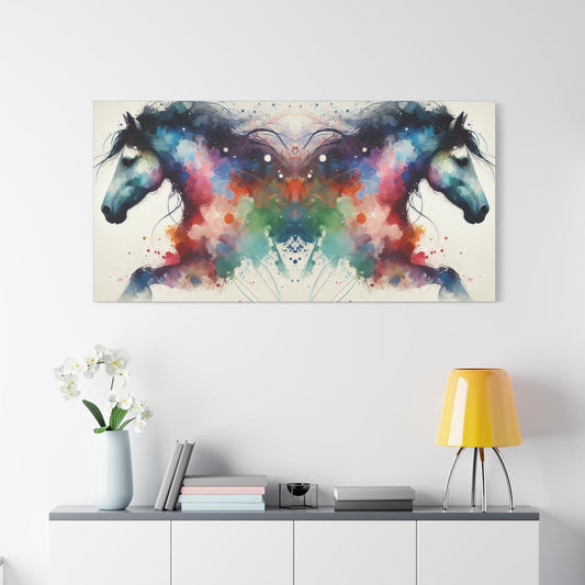 Matte Canvas Print, Original Abstract Watercolor Bright Horse Butterfly Portrait, Modern Stretched Wall Art, 7 Sizes, Stately Home Decor