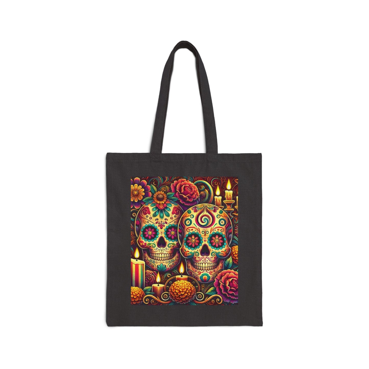 Sugar Skulls Cotton Canvas Tote Bag, Day of the Dead, Durable Market Bag, Boho Shopping Tote, Reusable Grocery Bag, Eco-Friendly Bag