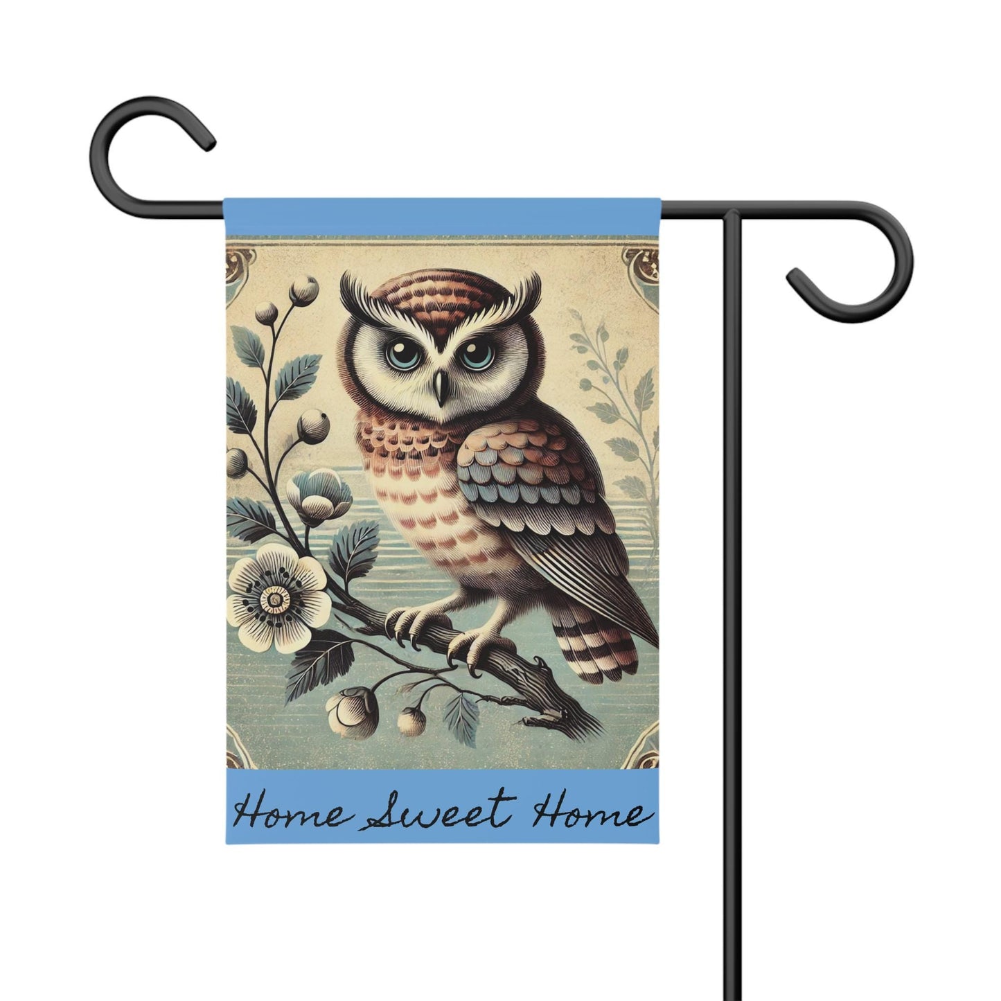 Garden Banner, Blues Owl - Mid-Century Modern Autumn Theme, Nature Lovers Outdoor Flag Decor, Fall Yard Decoration, Garden Wall Art, Owl