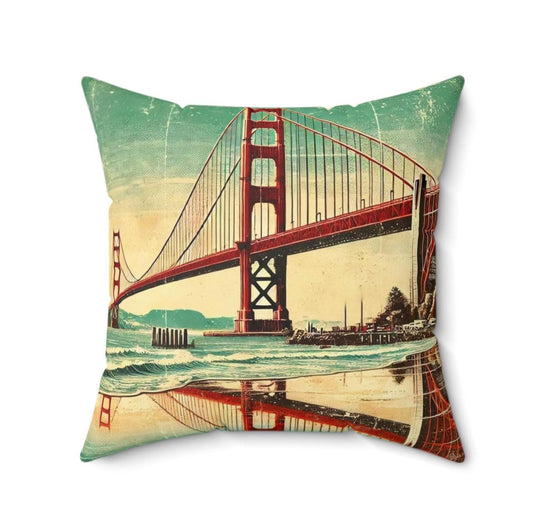 San Francisco Square Pillow, Housewarming Gift, California Vintage Charm, Birthday Present, Home Decor, Spun Polyester Cushion