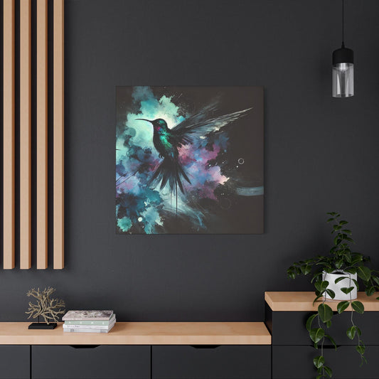 Modern Canvas Print, Abstract Watercolor NightBird 2 Hummingbird Portrait, Stylish Housewarming Gift, Matte Canvas Art, Stately Home Decor