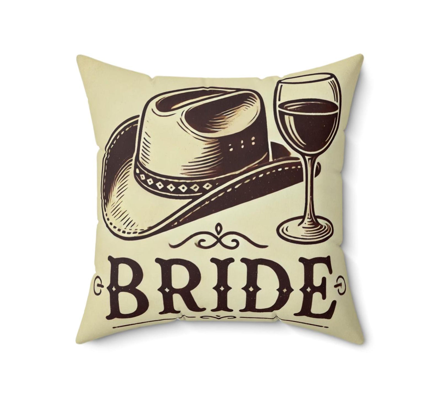 Bride Gift Square Pillow (14"x14"), Cowgirl Bride, Best Gifts for Bridal Shower, Wine Lover