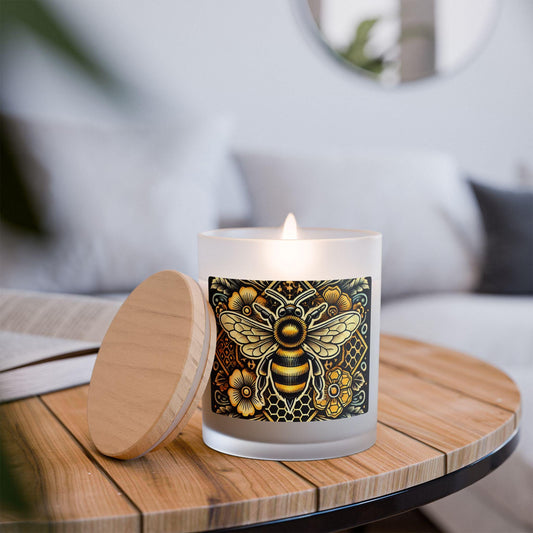 Frosted Glass Candle 11oz, Vintage Sailor Tattoo Honey Bee Design, Relaxing Soy Candle, Modern Home Decor Gift, Gay Aromatherapy Candle