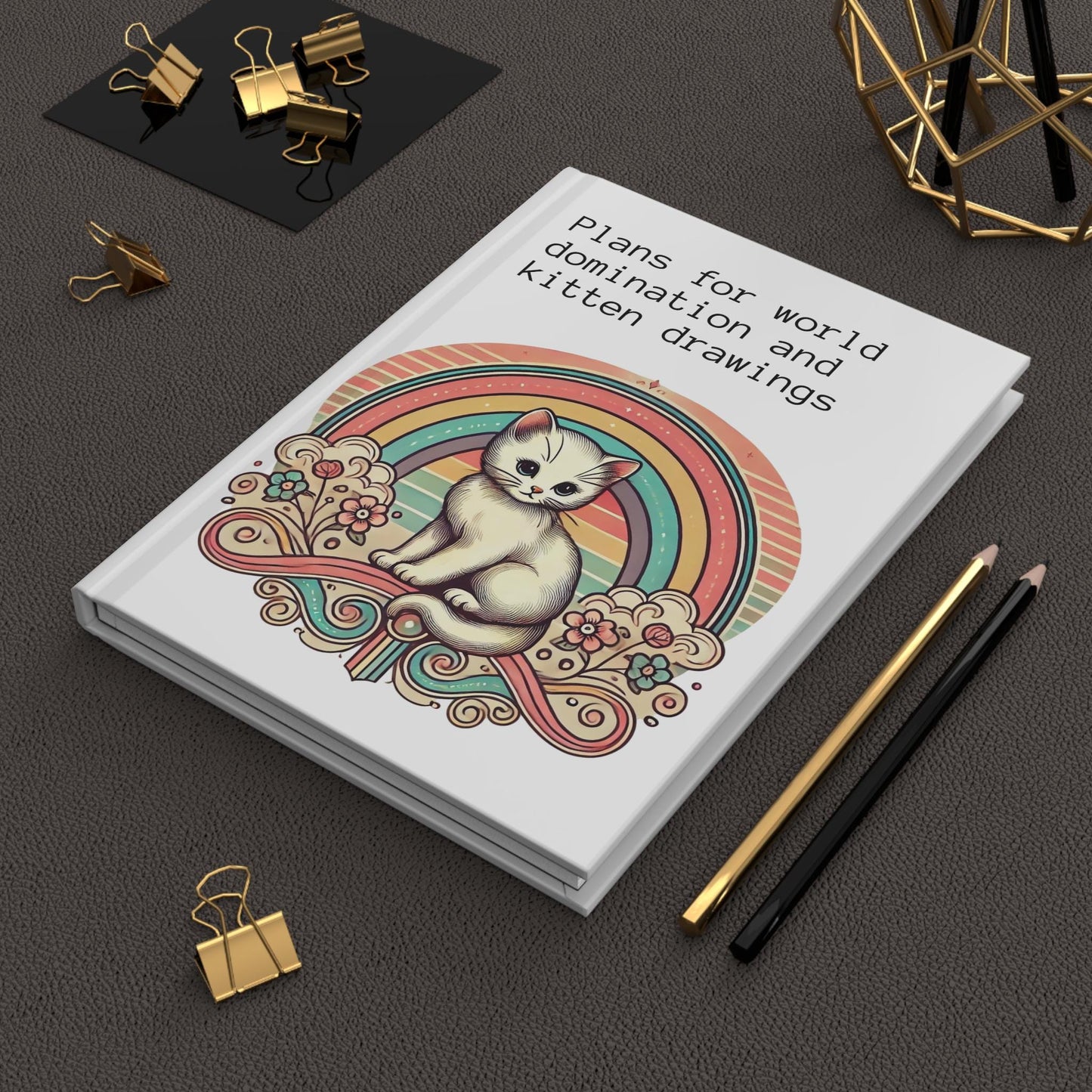 Cat Journal Hardcover - Funny Domination Vintage Design Matte Journal - Humorous Notebook, Book Lovers Gift, Retro Art Diary