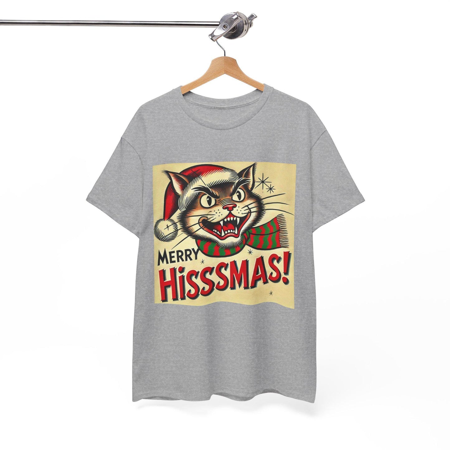 Funny Merry Hisssmas Unisex Tee, Christmas Gift, Cat Lover Shirt, Holiday Graphic Top, Festive Cotton T-Shirt