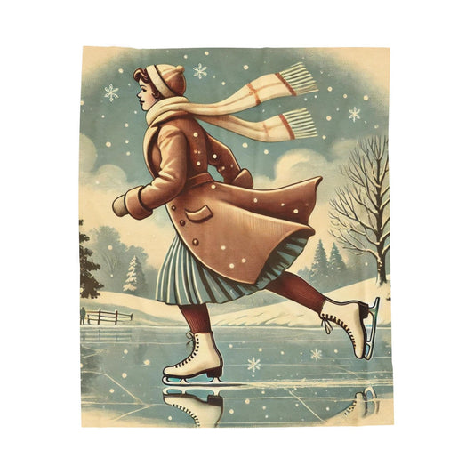 Plush Winter Blanket, Ice Skating Design, Soft Fleece Throw, Housewarming Gift, Holiday Home Decor, Christmas Theme, Warm Bedding