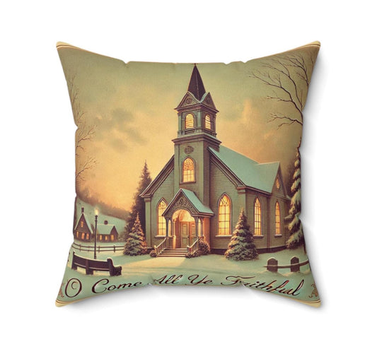 Christmas Pillow O Come All Ye Faithful (14"x14" Square), Holiday Gifts and Decor, Vintage Charm