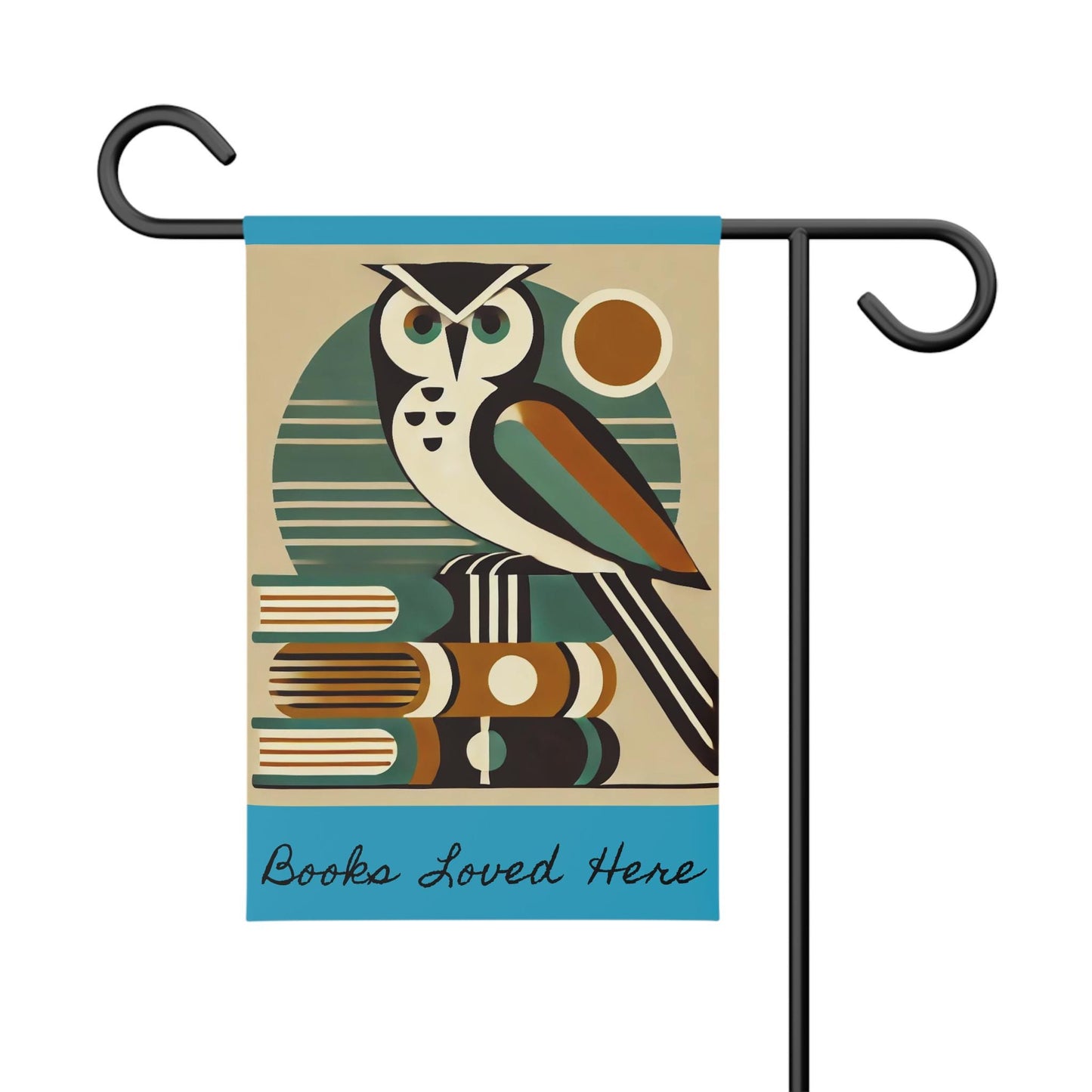 Garden Banner, Book Owl - Mid-Century Modern Theme, Nature Lovers Outdoor Flag Decor, Fall Yard Decoration, Garden Wall Art, Book Lover