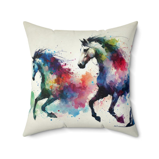 Pillow Modern Abstract Watercolor Race Horses Design, Posh Housewarming Gift, Soft Throw Pillow, Ethereal Charm Upscale Home & Office Decor