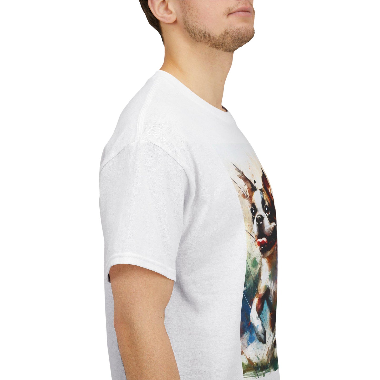 Dog Tee, Boston Terrier Modern Watercolor Design, Unisex LGBT Boston Dog Lover Gift, Gay Graphic Top, Unisex Heavy Cotton T-shirt, 7 Colors