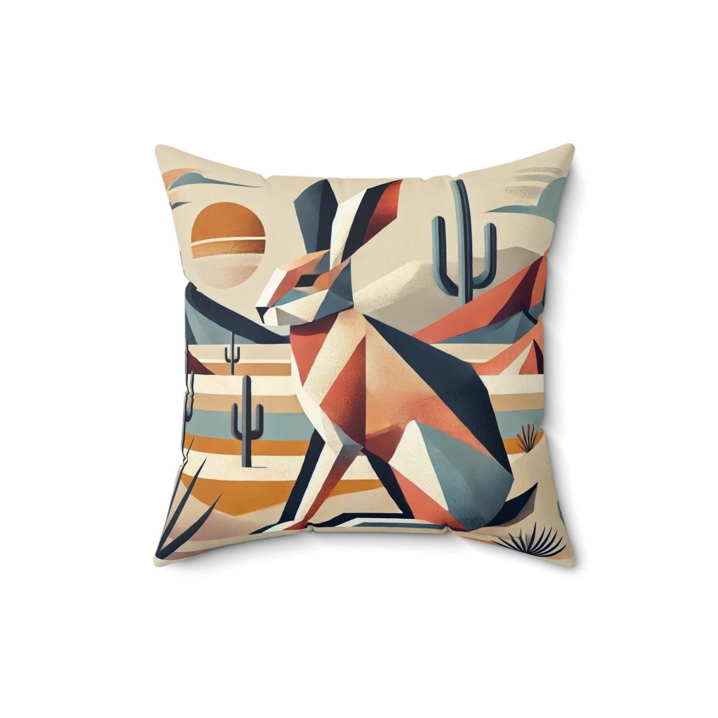 Square Pillow Modern Southwestern Jackrabbit Design, Unique Housewarming Gift, Retro Charm, Soft Throw Pillow, Home Decor, Rabbit Lover Gift