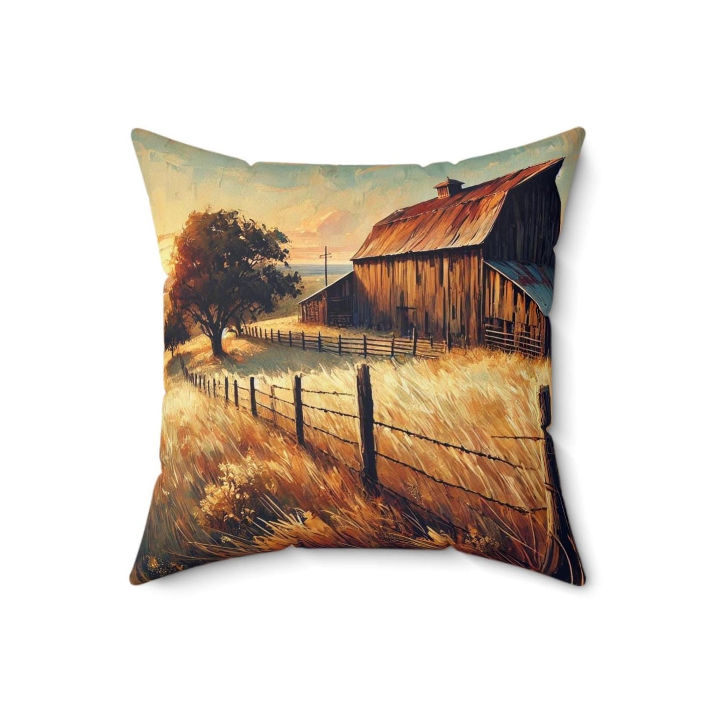 Square Pillow Modern Texas Hill Country Old Barn Design, Housewarming Gift, Rustic Charm, Soft Throw Pillow, Home Decor, Art Lover Gift
