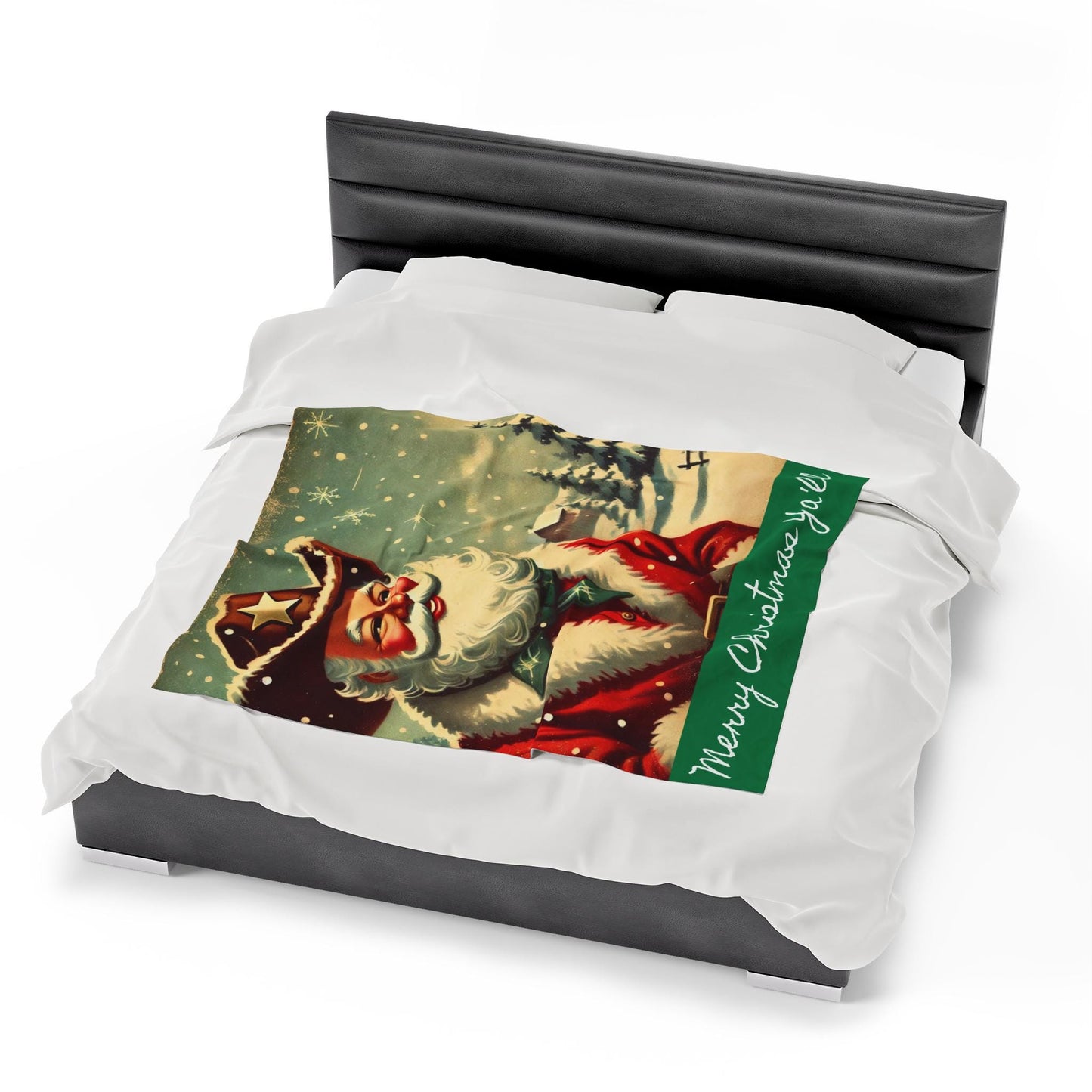 Plush Blanket, Cowboy Santa Claus Design, Fleece Throw, Housewarming Gift, Holiday Home Decor, Rustic Country Christmas Theme, Warm Bedding