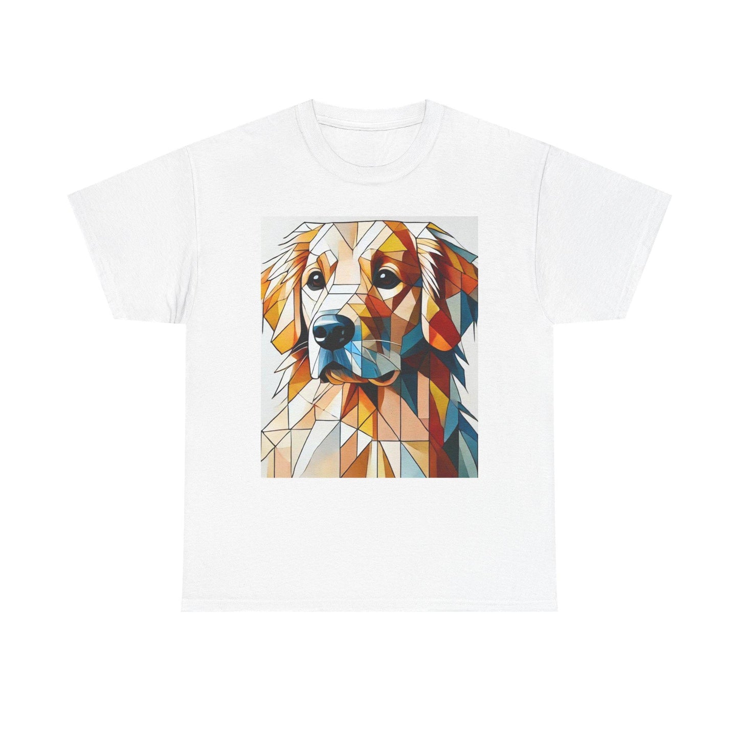 Dog Tee, Golden Retriever Modern Cubist Design, Unisex LGBT Dog Lover Gift, Gay Graphic Top, Unisex Heavy Cotton T-shirt, 7 Colors
