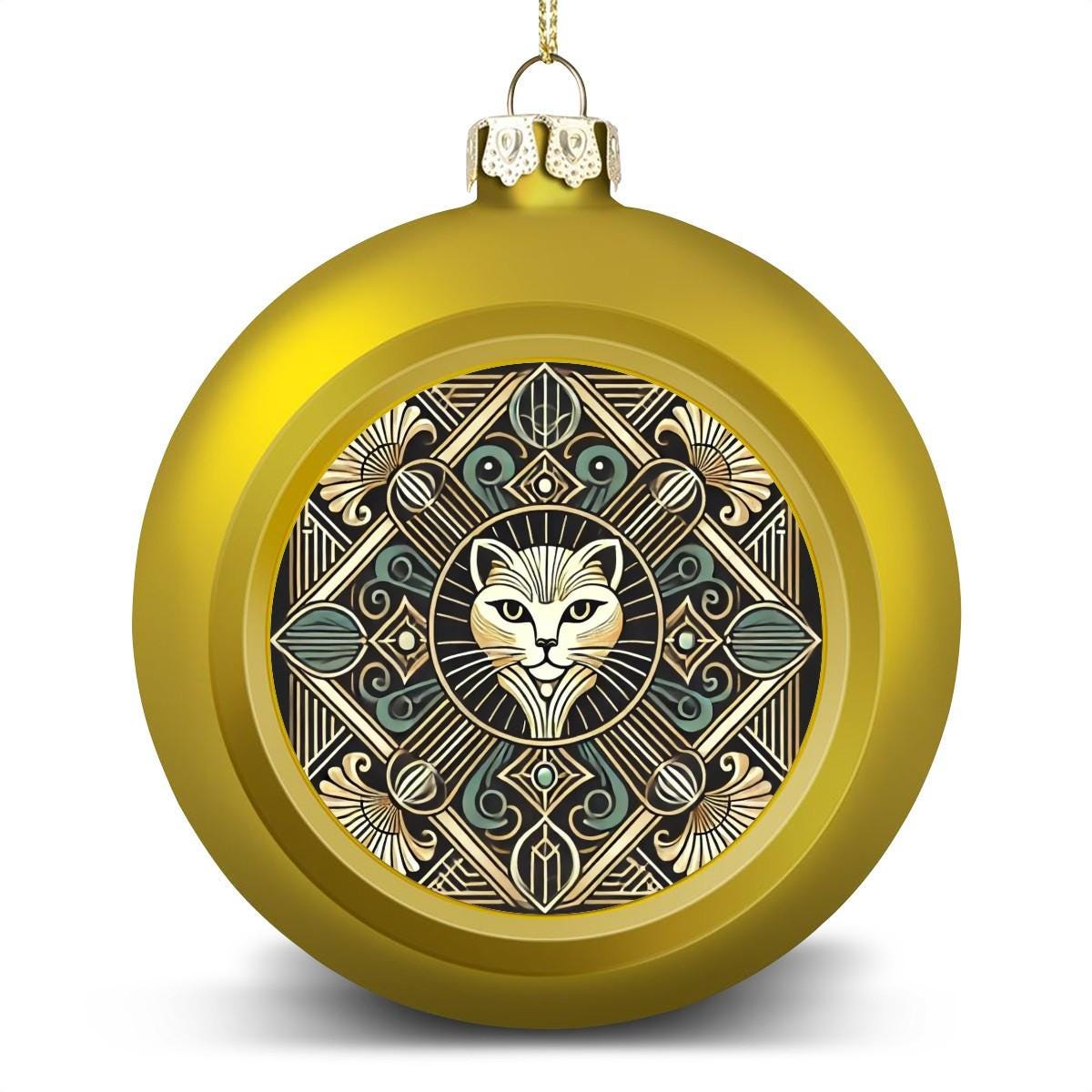 Ornament Set of 2 or 4, Festive Holiday Decor, Christmas Ball Decoration, Custom Art Deco Cat Design, Cat Lover Gift, Unique Tree Trim