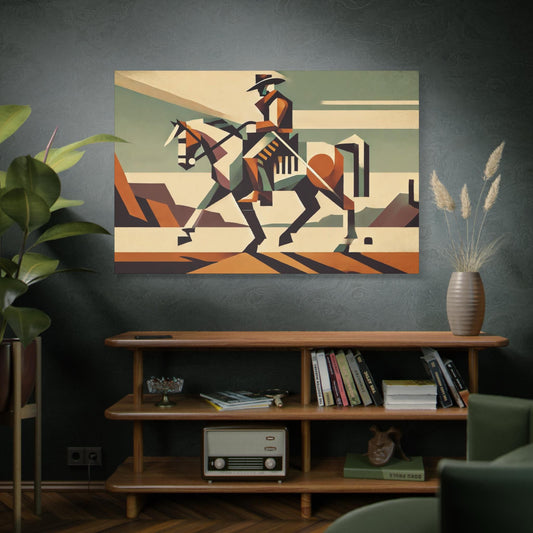 Canvas Print, Original Modern Cubist Cowboy Horse, Matte Stretched Art, 7 Sizes, Landscape Painting, Southwestern Home & Office Wall Decor