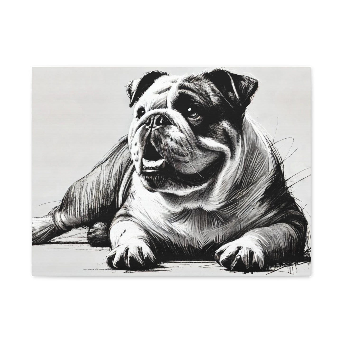 Bulldog Canvas, Original Charcoal Sketch Wall Art Home Decor, Matte Stretched Print, LGBT Housewarming Gift, Gay Bulldog Dog Lover