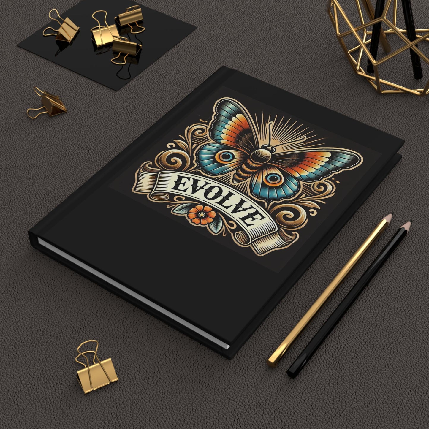 Butterly Journal Hardcover - EVOLVE Design - Vintage tattoo Charm Notebook, Book Lovers Gift, Retro Diary - Nature Journal - Literature
