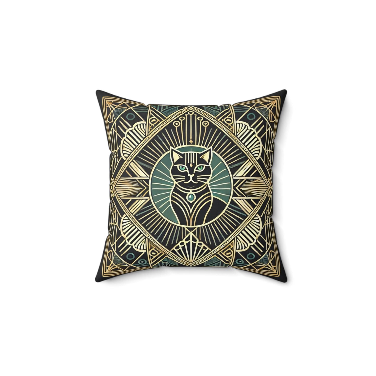 Art Deco Square Pillow, Vintage Cat Design, Retro Charm, Housewarming Gift, Spun Polyester Cover, Gift for Cat or Art Lover, Throw Pillow