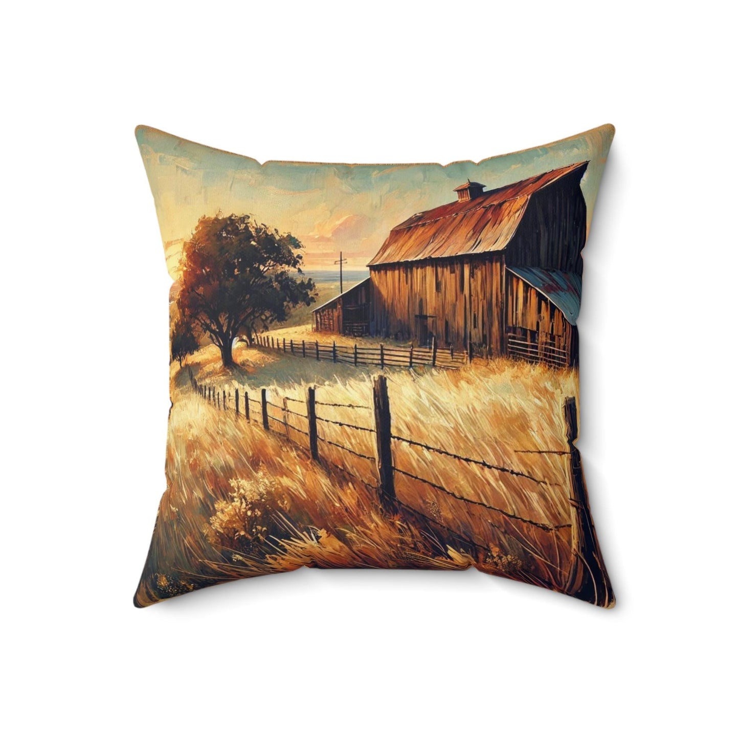 Square Pillow Modern Texas Hill Country Old Barn Design, Housewarming Gift, Rustic Charm, Soft Throw Pillow, Home Decor, Art Lover Gift