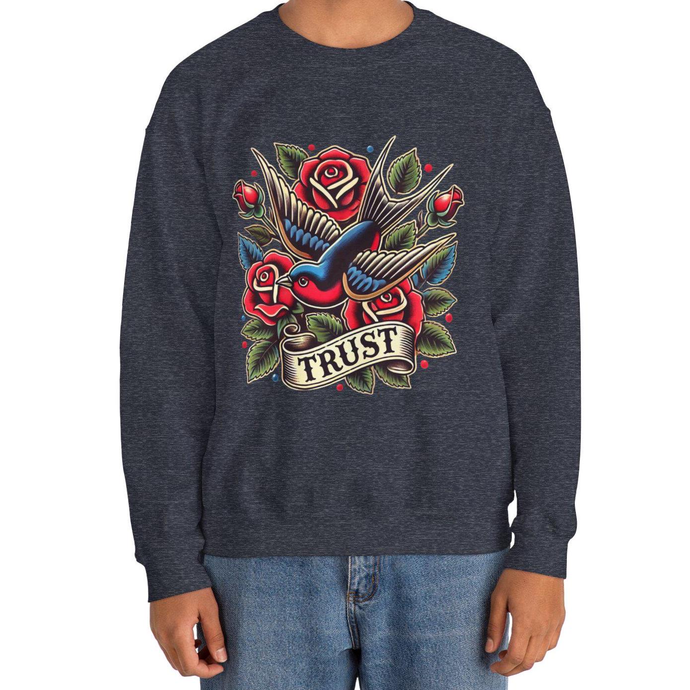 Vintage Tattoo Sweatshirt, TRUST Tattoo Design, Unisex Crewneck Jumper, Vintage Pullover, Gift for Tattoo Lover, Retro Style