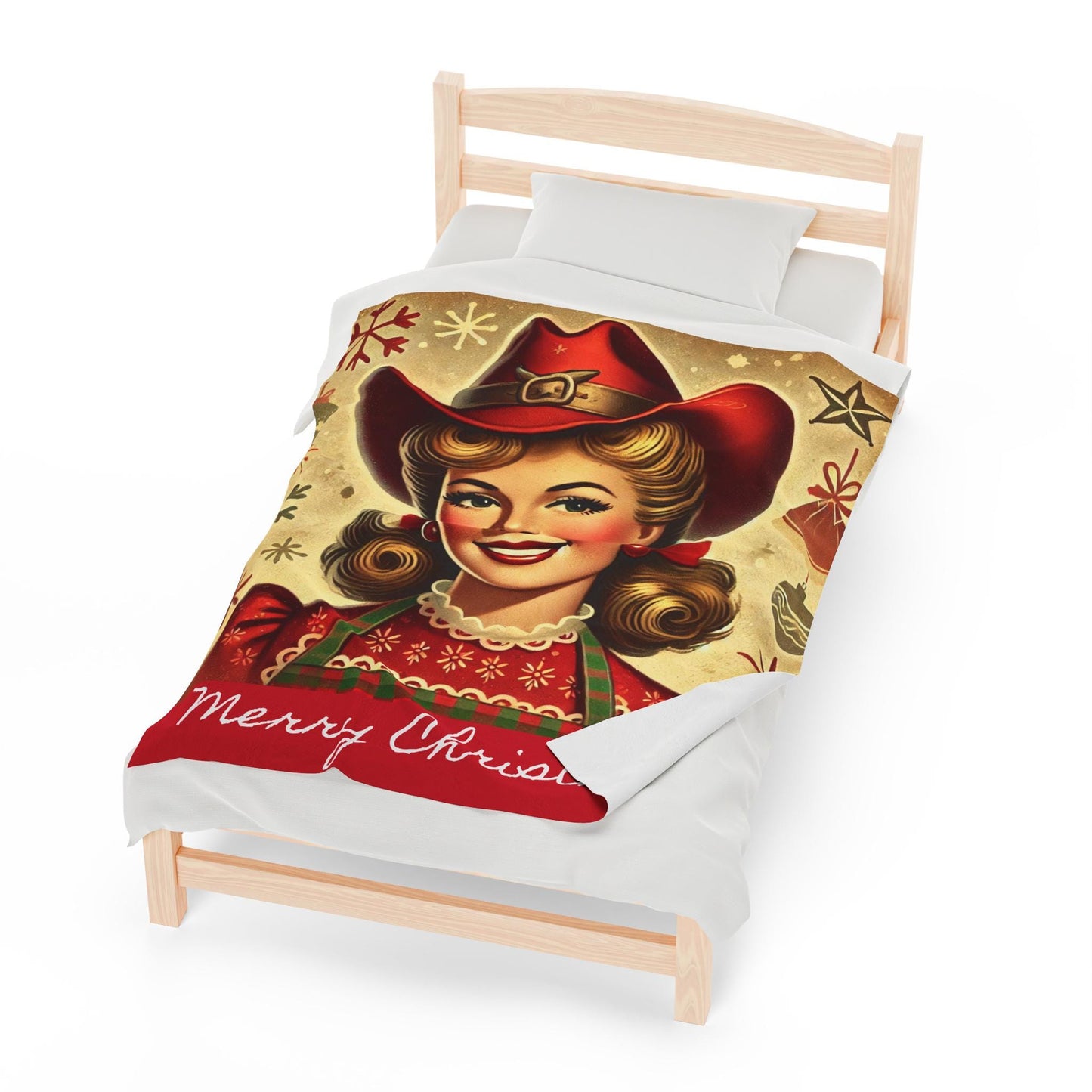 Plush Blanket, Cowgirl Mrs. Claus Design, Fleece Throw, Housewarming Gift, Holiday Home Decor, Rustic Country Christmas Theme, Warm Bedding