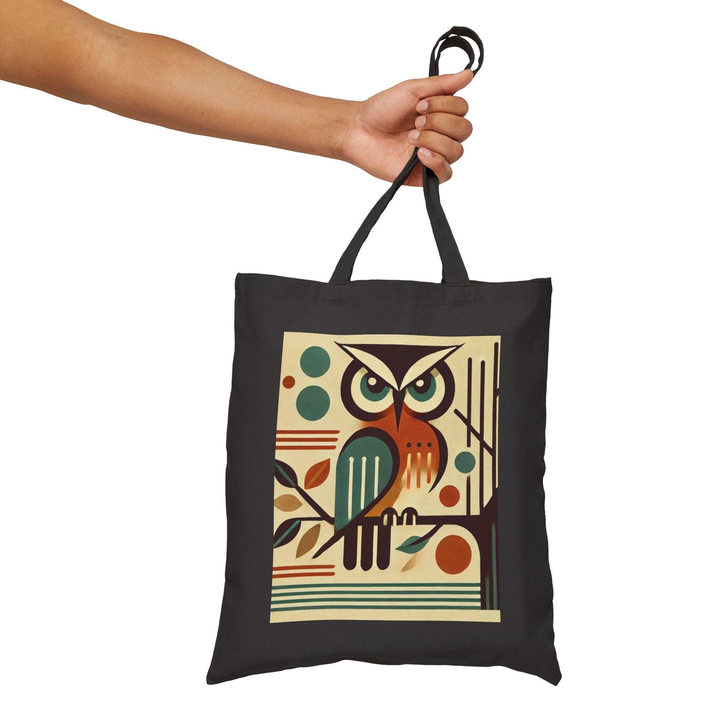 Mid-Century Modern Owl Cotton Canvas Tote Bag - Owl Lover Gift, Retro Shoulder Bag, Shopping Bag, Vintage Owl Tote, Book Lover