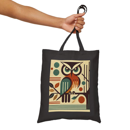 Mid-Century Modern Owl Cotton Canvas Tote Bag - Owl Lover Gift, Retro Shoulder Bag, Shopping Bag, Vintage Owl Tote, Book Lover
