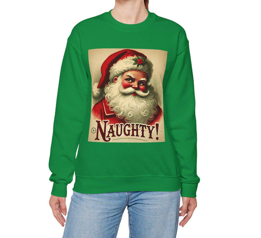 Funny Christmas Unisex Heavy Blend™ Crewneck Sweatshirt, Naughty or Nice Santa Claus, Fun Gift for Partner