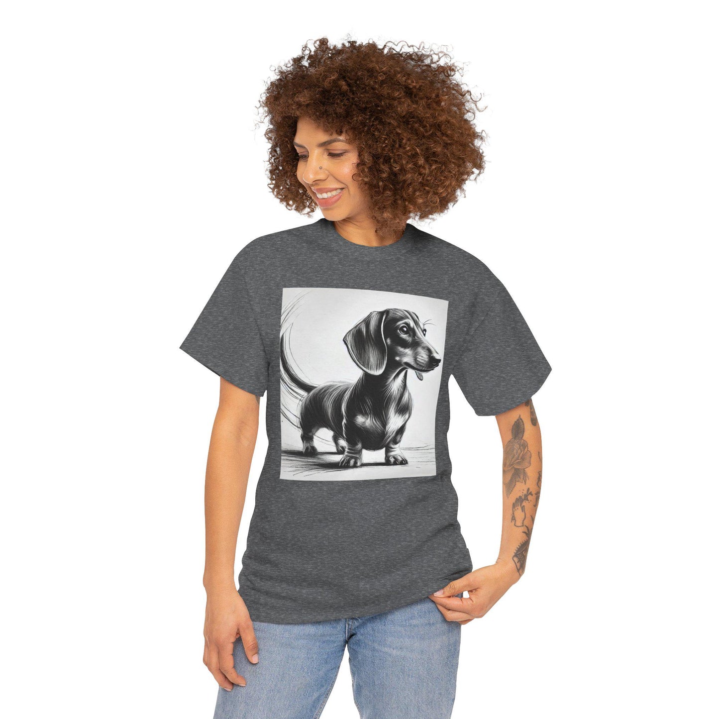 Dog Tee, Dachshund Classic Charcoal Sketch Design, Unisex LGBT Weenie Dog Lover Gift, Gay Graphic Top, Unisex Heavy Cotton T-shirt, 7 Colors
