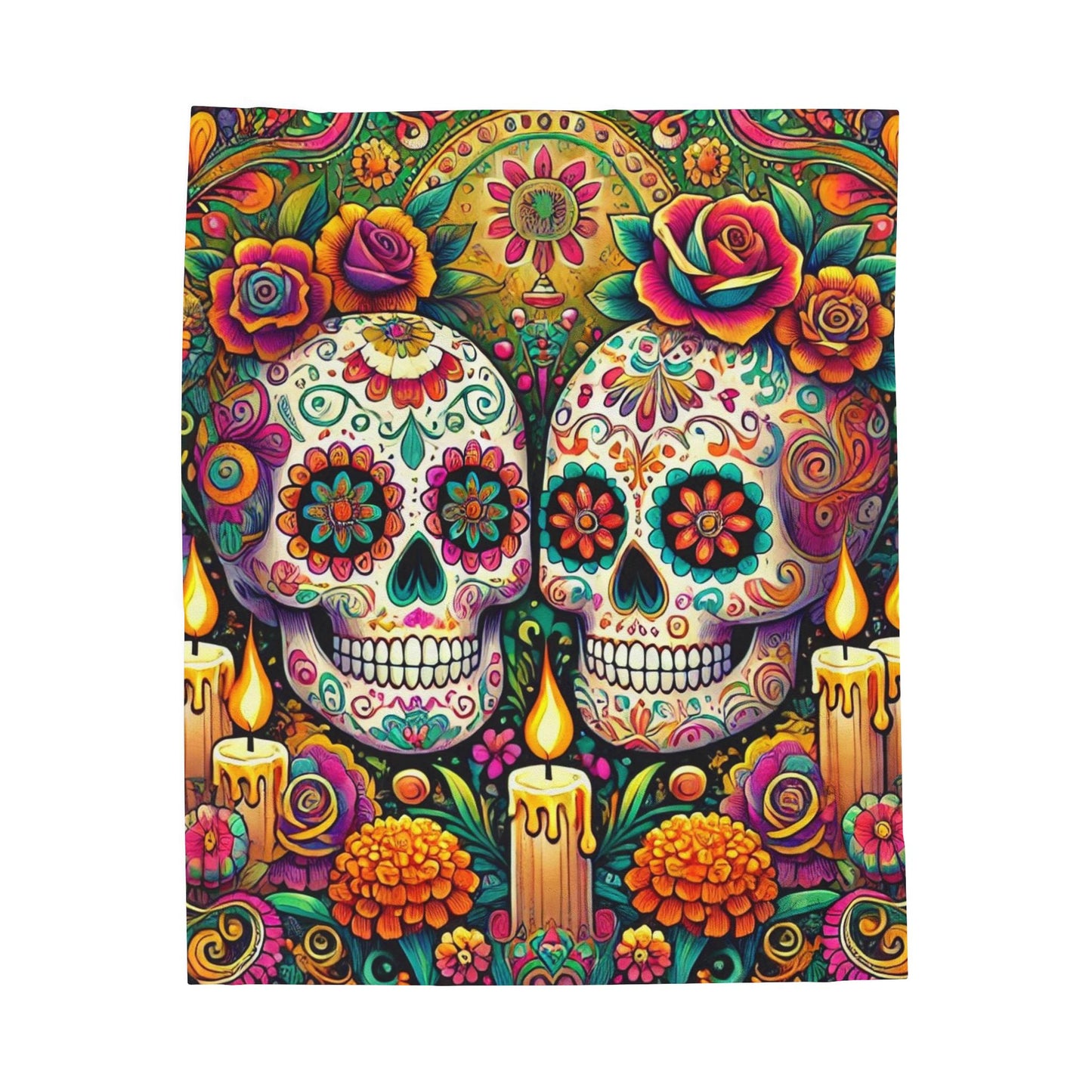 Plush Blanket, Day of the Dead, Sugar Skulls, Housewarming Gift, Soft Fleece Throw, Warm Bedding, Velveteen Blanket, Home Decor, Halloween