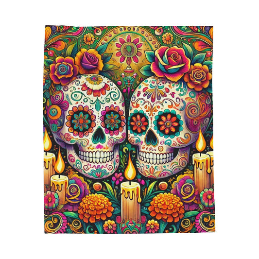Plush Blanket, Day of the Dead, Sugar Skulls, Housewarming Gift, Soft Fleece Throw, Warm Bedding, Velveteen Blanket, Home Decor, Halloween