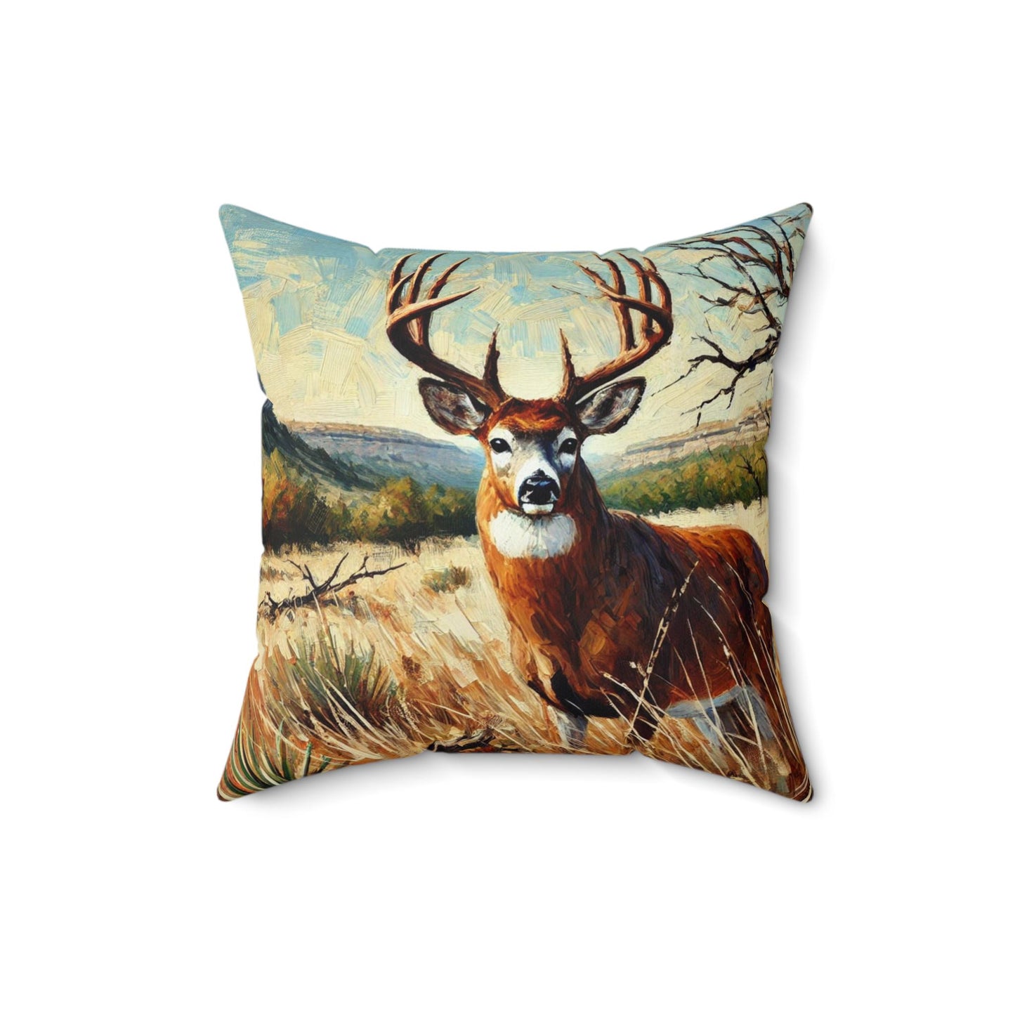 Square Pillow Modern Texas Hill Country Deer Design, Housewarming Gift, Retro Rustic Charm, Soft Throw Pillow, Home Decor, Art Lover Gift