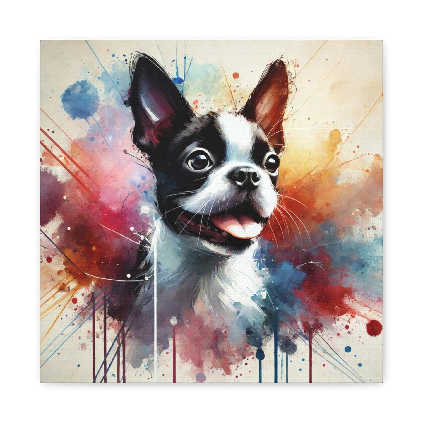 Boston Terrier Canvas Print, Modern Watercolor Design, Dog Wall Art, Modern Queer Decor, LGBT Housewarming Gift, Matte Canvas, Gay Dog Lover