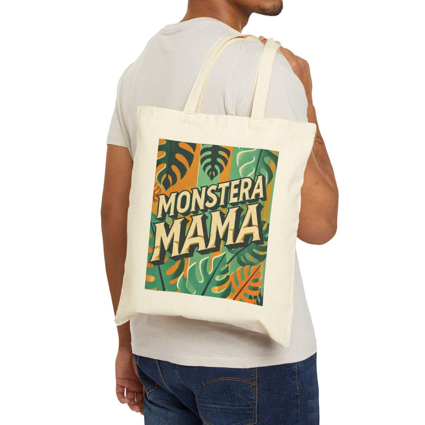 Canvas Tote Bag, Fun Monstera Mama Design, LGBT Eco-Friendly Market Bag, Queer Plant Lover Gift, Reusable Grocery Shopping, Gay Woman Gift