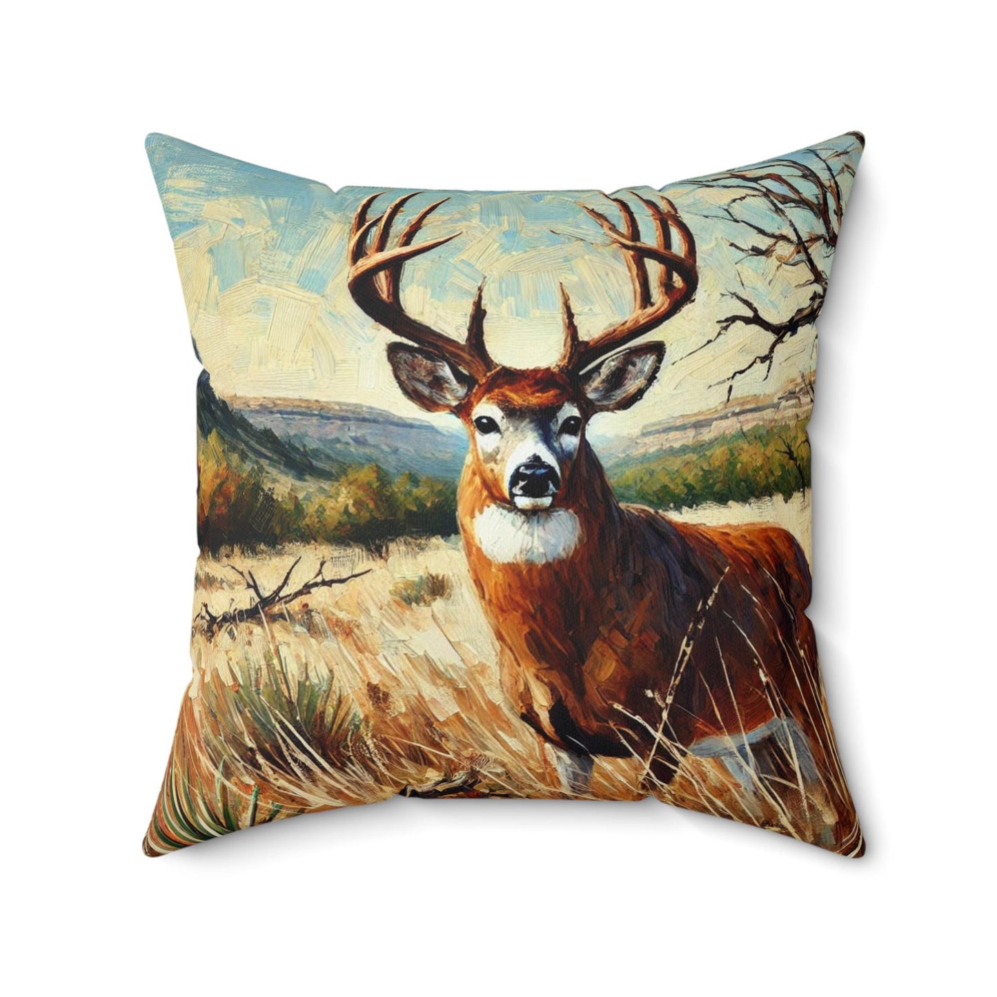 Square Pillow Modern Texas Hill Country Deer Design, Housewarming Gift, Retro Rustic Charm, Soft Throw Pillow, Home Decor, Art Lover Gift