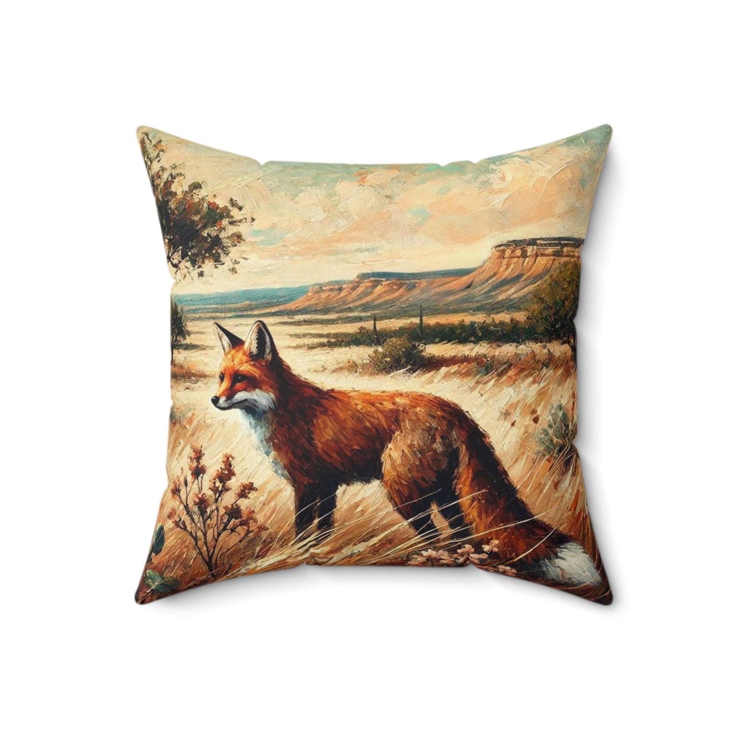 Square Pillow Modern Texas Hill Country Fox Design, Housewarming Gift, Retro Rustic Charm, Soft Throw Pillow, Home Decor, Art Lover Gift