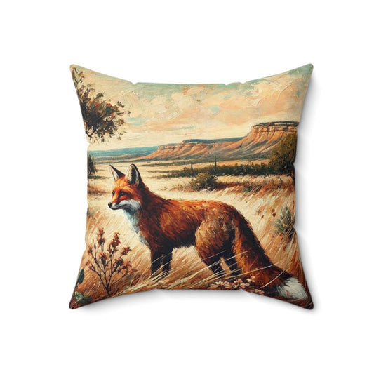 Square Pillow Modern Texas Hill Country Fox Design, Housewarming Gift, Retro Rustic Charm, Soft Throw Pillow, Home Decor, Art Lover Gift