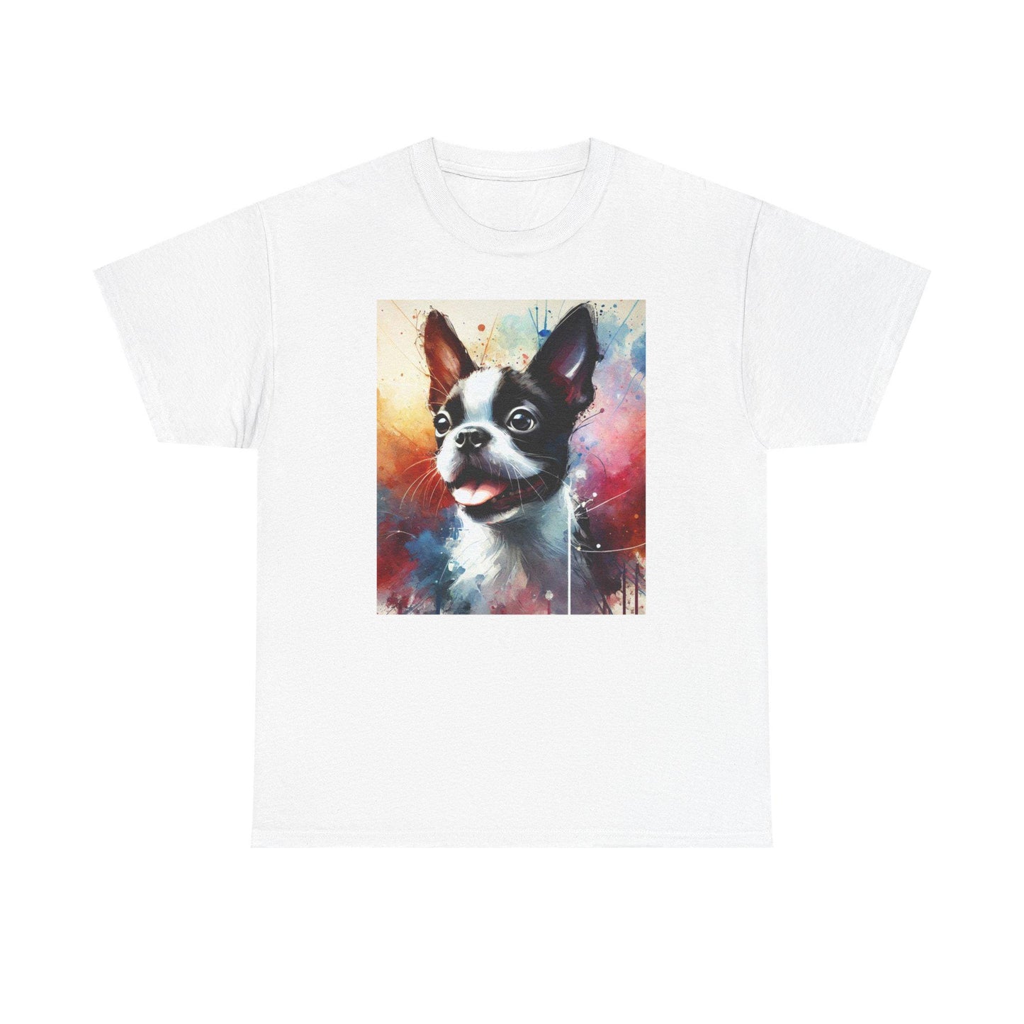 Dog Tee, Boston Terrier Puppy Watercolor Design, Unisex LGBT Boston Dog Lover Gift, Gay Graphic Top, Unisex Heavy Cotton T-shirt, 7 Colors
