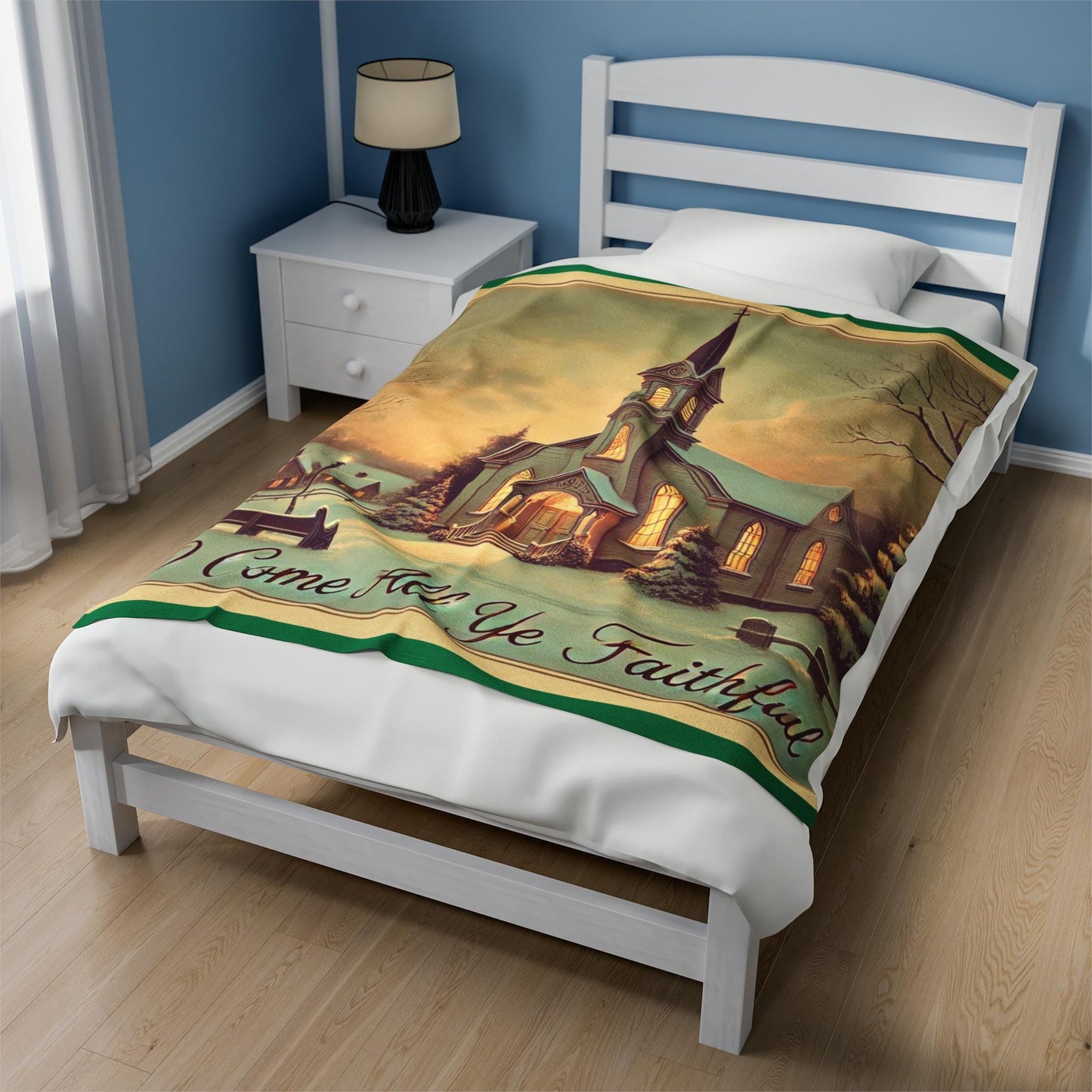 Plush Blanket, O Come All Ye Faithful Design, Fleece Throw, Housewarming Gift, Holiday Home Decor, Religous Christmas Theme, Warm Bedding